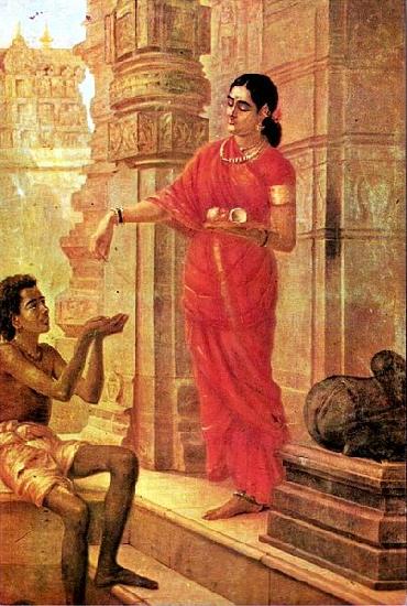 Raja Ravi Varma Lady Giving Alms